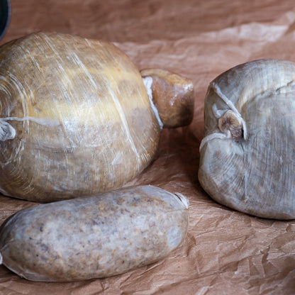 Three haggae on brown paper with a blurred background